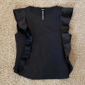 Black sleeveless tank top with ruffles and gold sparkle shimmer XS